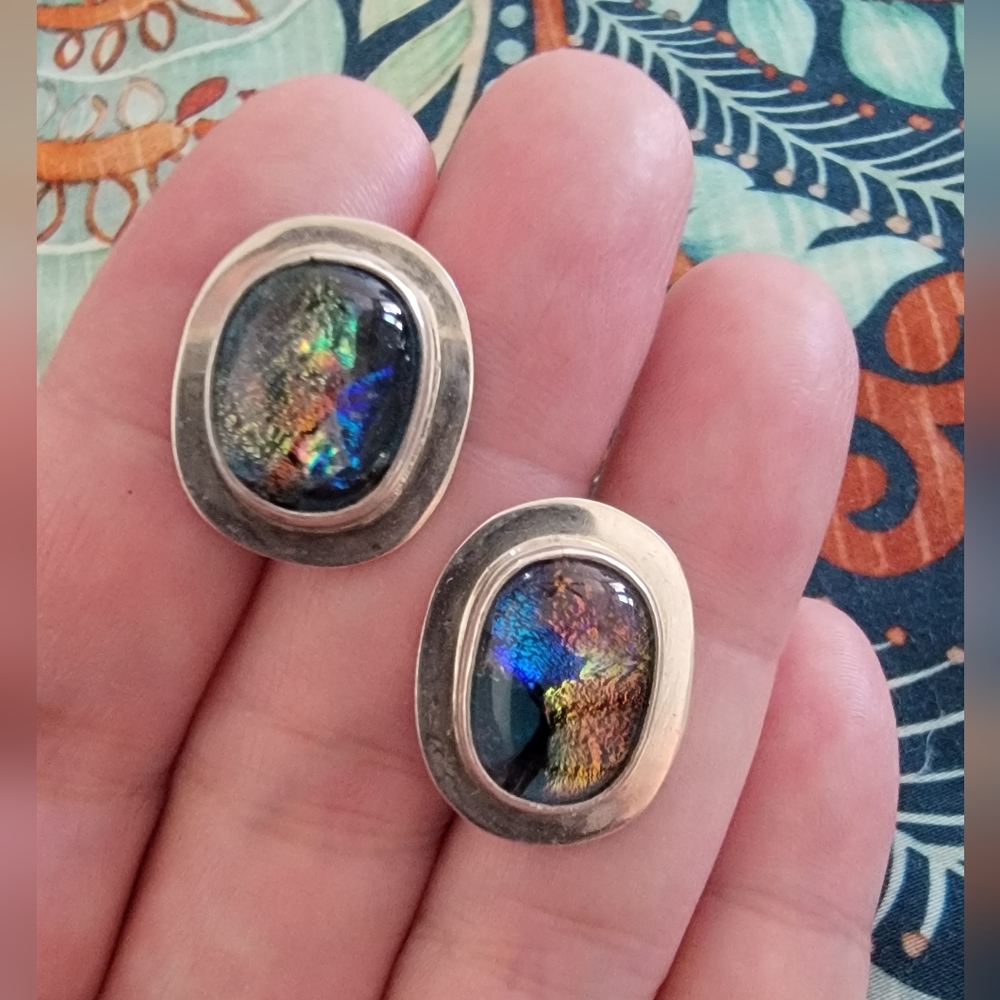 Artisan, Colorful Glass 925 Sterling Silver Earrings